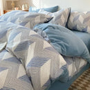 Striped beige & blue cotton bedding set bedroom fitted sheet