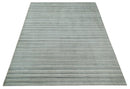 Striped 8x10 Ivory, Beige and Gray Hand Made Blended Wool Area Rug