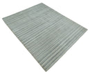 Striped 8x10 Ivory, Beige and Gray Hand Made Blended Wool Area Rug