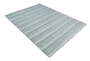 Striped Flatwoven 8x10 White And Silver Hand Made Blended Wool Area Rug