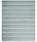Striped Flatwoven 8x10 White And Silver Hand Made Blended Wool Area Rug