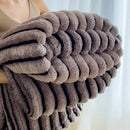 Striped gray & black faux rabbit plush blanket bedroom throw