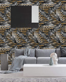 Stripes and Tropical Leaves Wallpaper