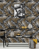 Stripes and Tropical Leaves Wallpaper