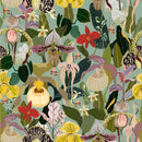 Green Wallpaper with Exotic Flowers