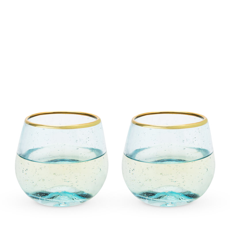 Aqua Bubble Stemless Wine Glass Set