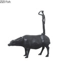 Stylized black matte metal cowherd shepherd boy sculpture living room