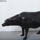 Stylized black matte metal cowherd shepherd boy sculpture living room