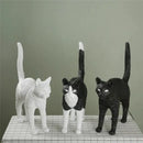 Stylized black & white cat resin table lamp for bedroom