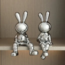 Stylized gold ceramic rabbit sculpture set living room decor