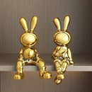 Stylized gold ceramic rabbit sculpture set living room decor