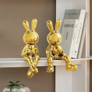Stylized gold ceramic rabbit sculpture set living room decor