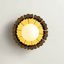 Sunflower yellow & wood wall sconce with matte white glass ball bedroom