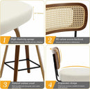 Swivel Counter Height Bar Stools Set of 4 Cream Upholstered Rattan Back