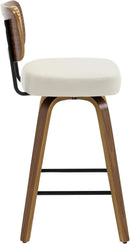 Swivel Counter Height Bar Stools Set of 4 Cream Upholstered Rattan Back