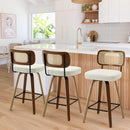 Swivel Counter Height Bar Stools Set of 4 Cream Upholstered Rattan Back