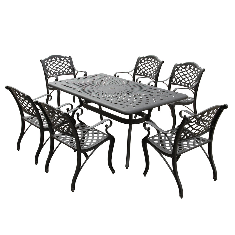 Outdoor Aluminum 7pc Black Rectangular Patio Dining Set and Six Chairs