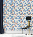 Modish Blue Leaves and Berries Wallpaper Fashionable