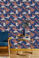 Cranes on Dark Blue Background Wallpaper
