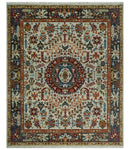 Tabriz Antique Hand Knotted Traditional Ivory and Rust Multi Size Wool Rug