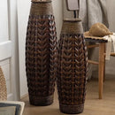 Tall dark brown bamboo woven vase living room herringbone decor