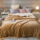 Tan & cream cozy lambswool flannel blanket bedroom fleece throw