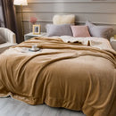 Tan & cream cozy lambswool flannel blanket bedroom fleece throw