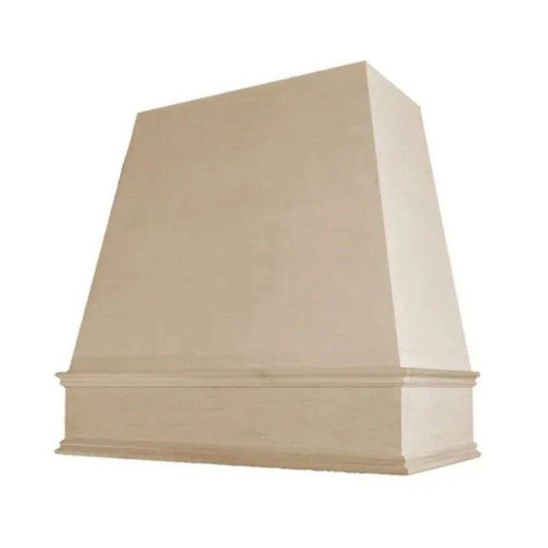 Unfinished Wood Range Hood With Tapered Front and Decorative Trim - 30", 36", 42", 48", 54" and 60" Widths Available