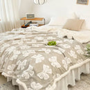 Taupe and white butterfly jacquard wool blanket bedroom fleece throw