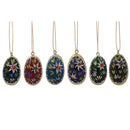 Set of 6 Flowers Wooden Egg Shape Christmas Ornaments 1.5 Inches