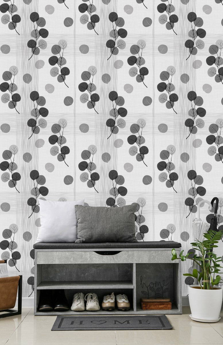 Modish Grey Leaves Wallpaper Tasteful