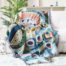 Teal and blue peacock knit sofa blanket cover living room throw