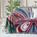 Teal and blue peacock knit sofa blanket cover living room throw