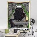 Teal and gold black cat tarot tapestry bedroom wall decor