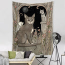 Teal and gold black cat tarot tapestry bedroom wall decor