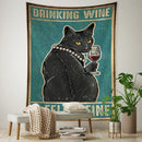 Teal and gold black cat tarot tapestry bedroom wall decor