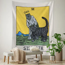 Teal and gold black cat tarot tapestry bedroom wall decor
