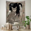 Teal and gold black cat tarot tapestry bedroom wall decor
