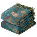 Teal and gold embroidered bird non-slip sofa blanket living room