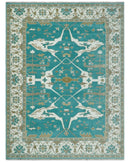 Teal and Ivory Hand knotted Oriental Oushak 9x12 wool Area Rug
