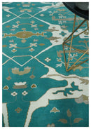 Teal and Ivory Hand knotted Oriental Oushak 9x12 wool Area Rug