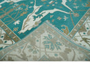 Teal and Ivory Hand knotted Oriental Oushak 9x12 wool Area Rug