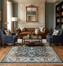 Teal and Ivory Traditional Oriental Oushak Custom Made Hand Knotted Wool Area Rug