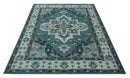 Teal and Silver Traditional Heriz Floral Hand Knotted Multi Size wool Area Rug