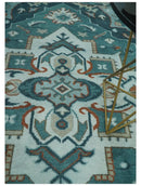 Teal and Silver Traditional Heriz Floral Hand Knotted Multi Size wool Area Rug