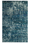 Teal, Blue and Silver 5x8 Hand Knotted Modern Abstract Art Silk Area Rug