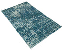 Teal, Blue and Silver 5x8 Hand Knotted Modern Abstract Art Silk Area Rug