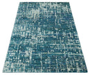 Teal, Blue and Silver 5x8 Hand Knotted Modern Abstract Art Silk Area Rug