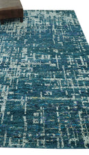 Teal, Blue and Silver 5x8 Hand Knotted Modern Abstract Art Silk Area Rug