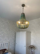 Teal blue wood beads pendant light bedroom woven chandelier